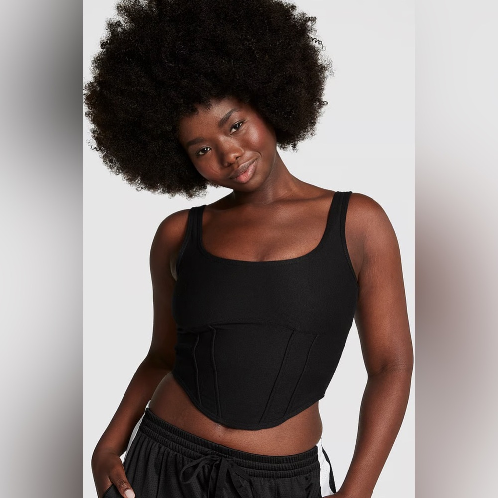 Victoria’s Secret PINK Black Corset Cropped Tank Top, Sizes Small & large